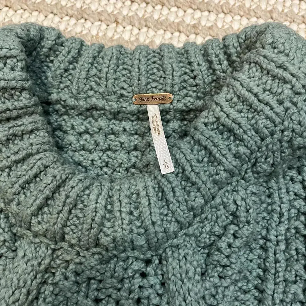 Free People Cutting Edge Cable Knit Sweater in White Spruce - Picture 3 of 3